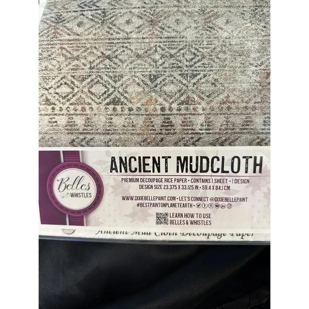 New Sealed Belles & Whistles Ancient Mudcloth Decoupage Rice Paper 23.375x33.12”